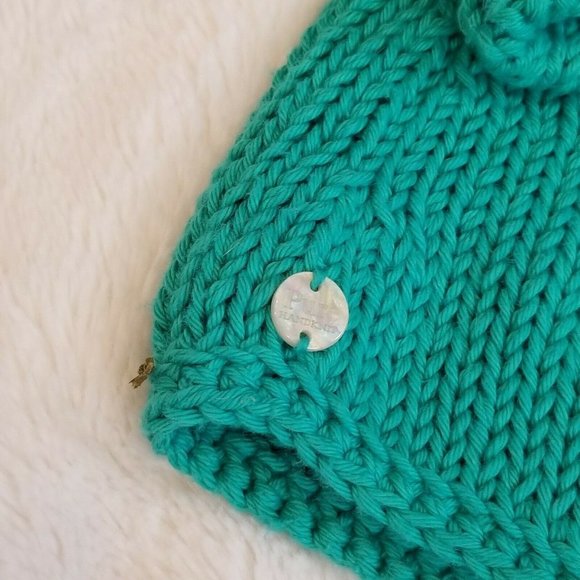 Pure Handknit Green Cardigan Cotton Ornate Buttons Chunky Size M/L - Picture 7 of 11